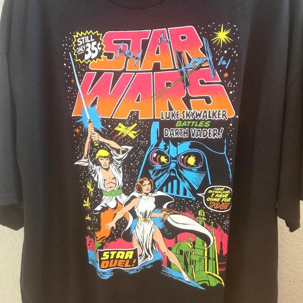 Star Wars Star Duel T Shirt Mens XL Luke Leia Darth Vader Comic Graphic Black NW